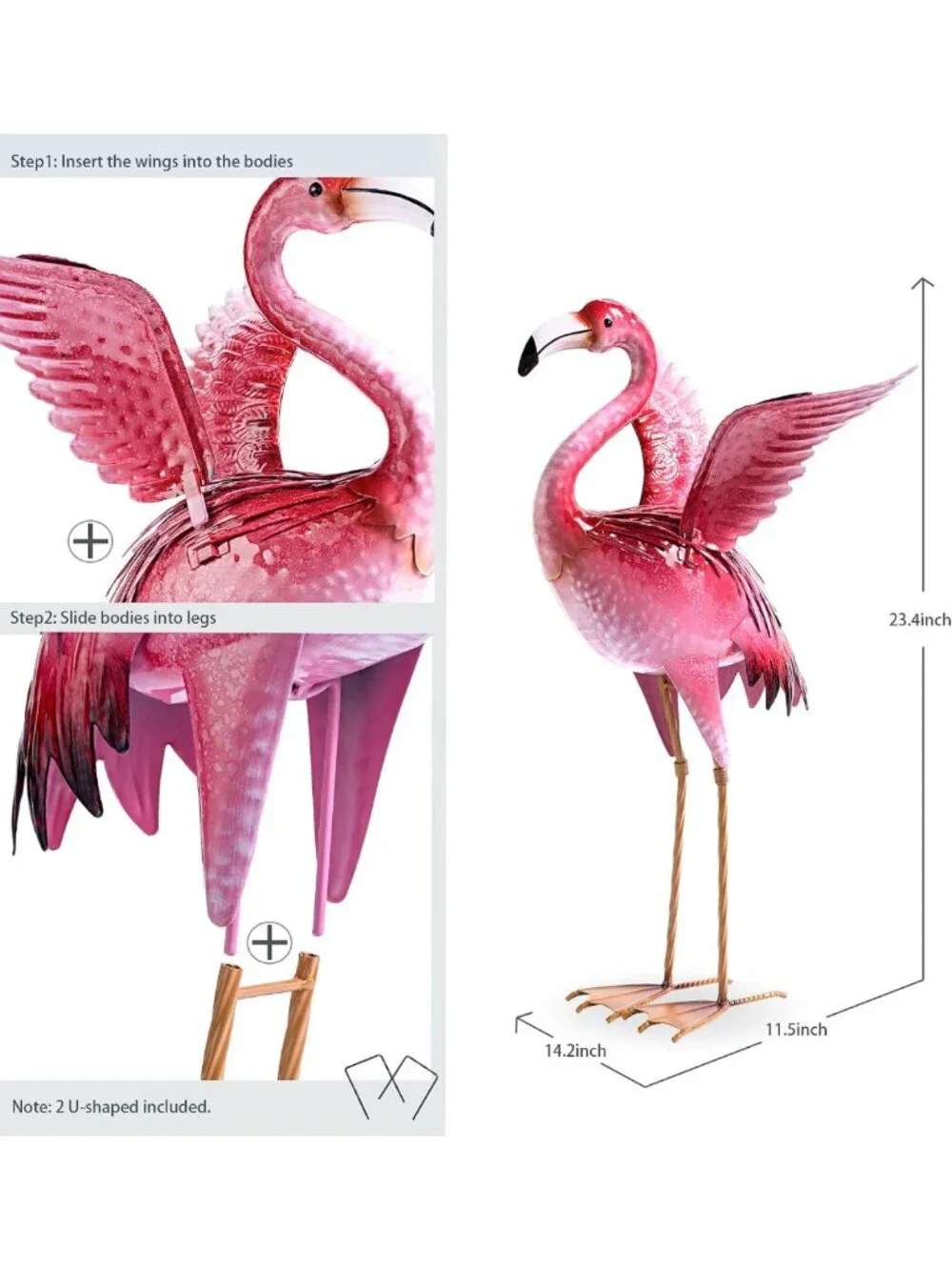 Charming Pink Flamingo Garden Statue - Outdoor Metal Bird Yard Art Decor